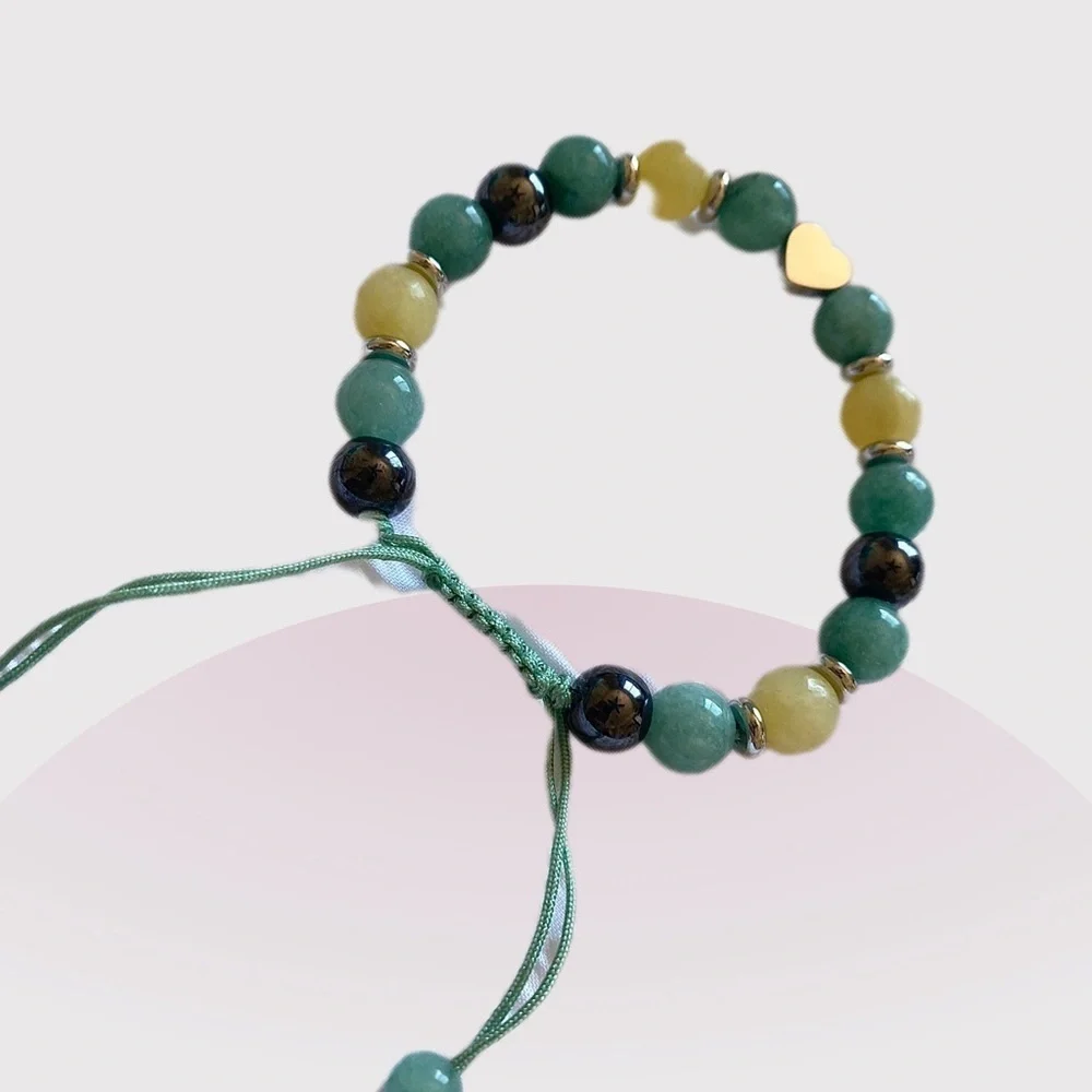 Green and Yellow Jade Beaded Bracelet fits up to 8” inches